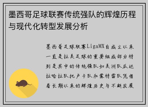 墨西哥足球联赛传统强队的辉煌历程与现代化转型发展分析